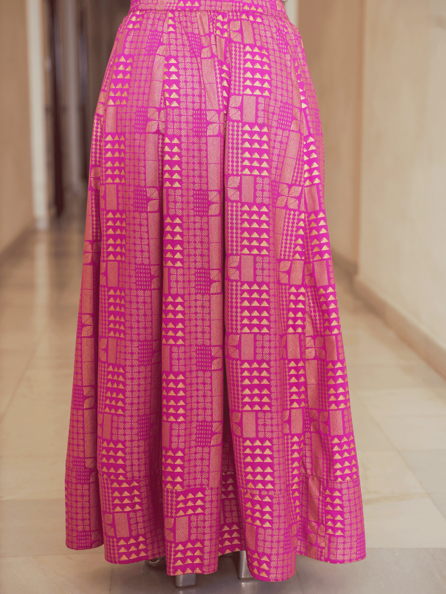 Viscose Gold foil Pink Skirt