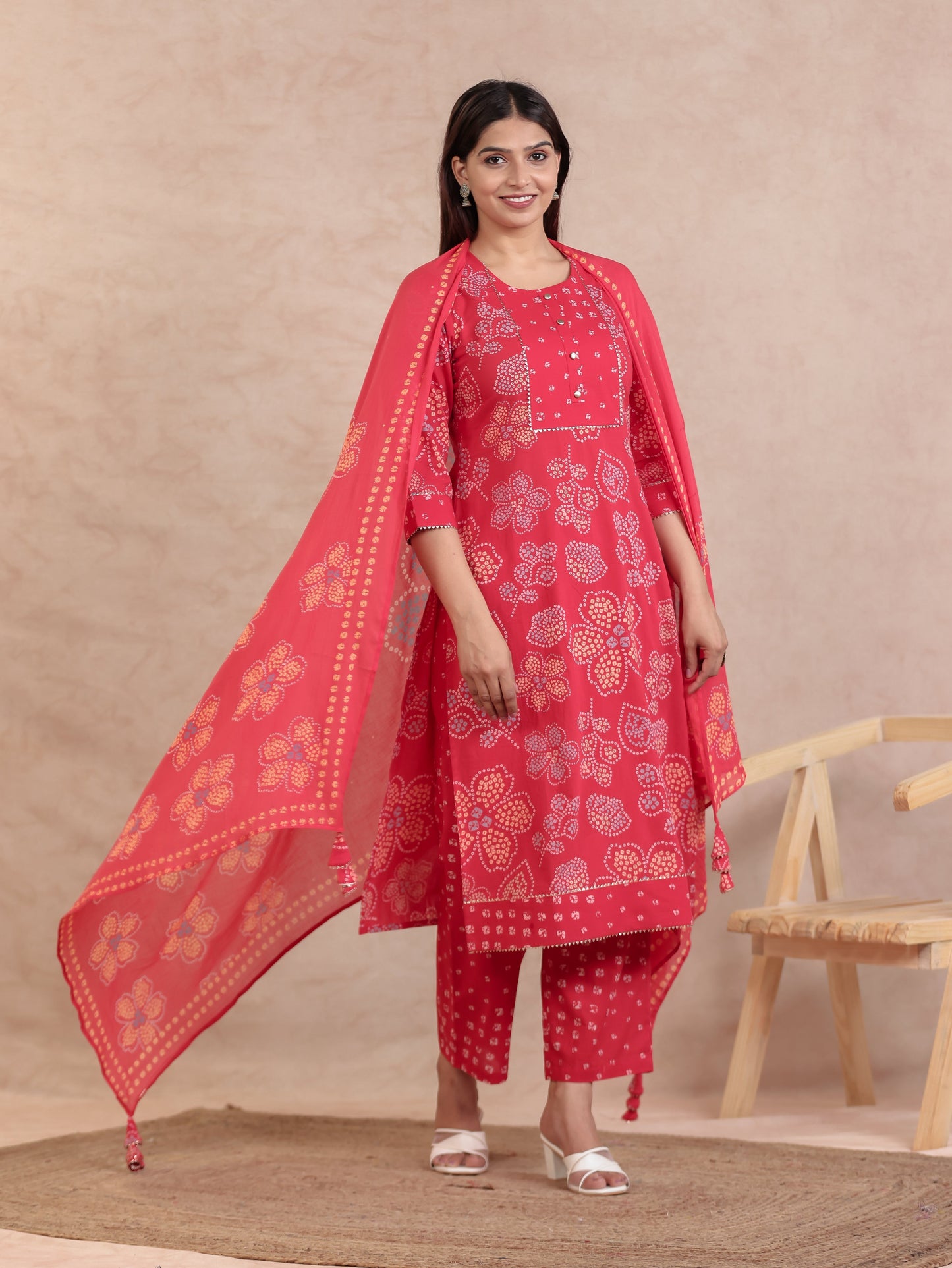 Cotton Voile Bandhani Orange Dupatta