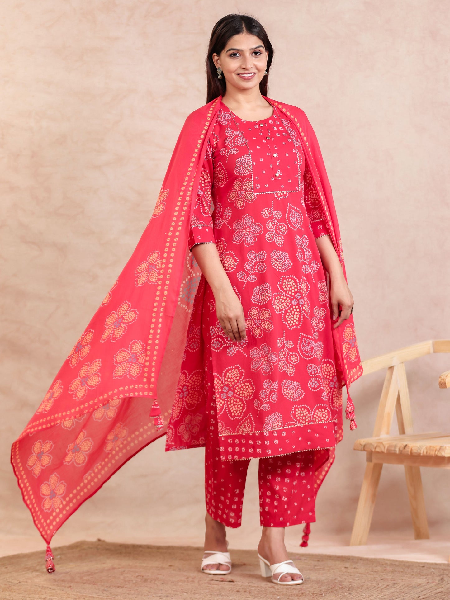 Cotton Voile Bandhani Orange Dupatta