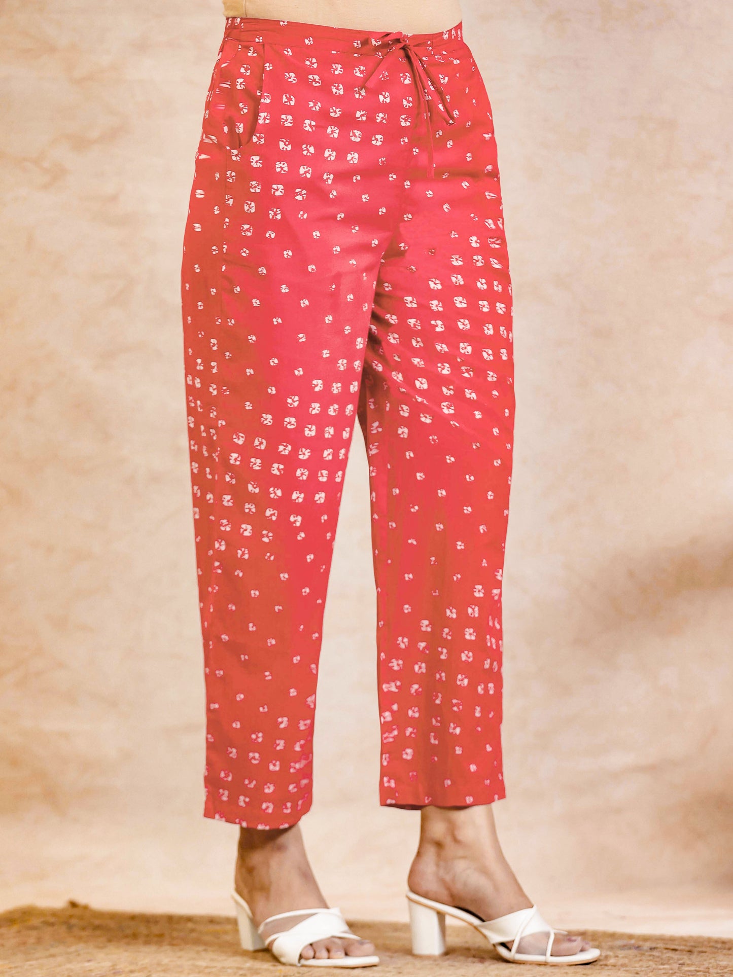Soft Cotton Bandhani Orange Straight Trousers