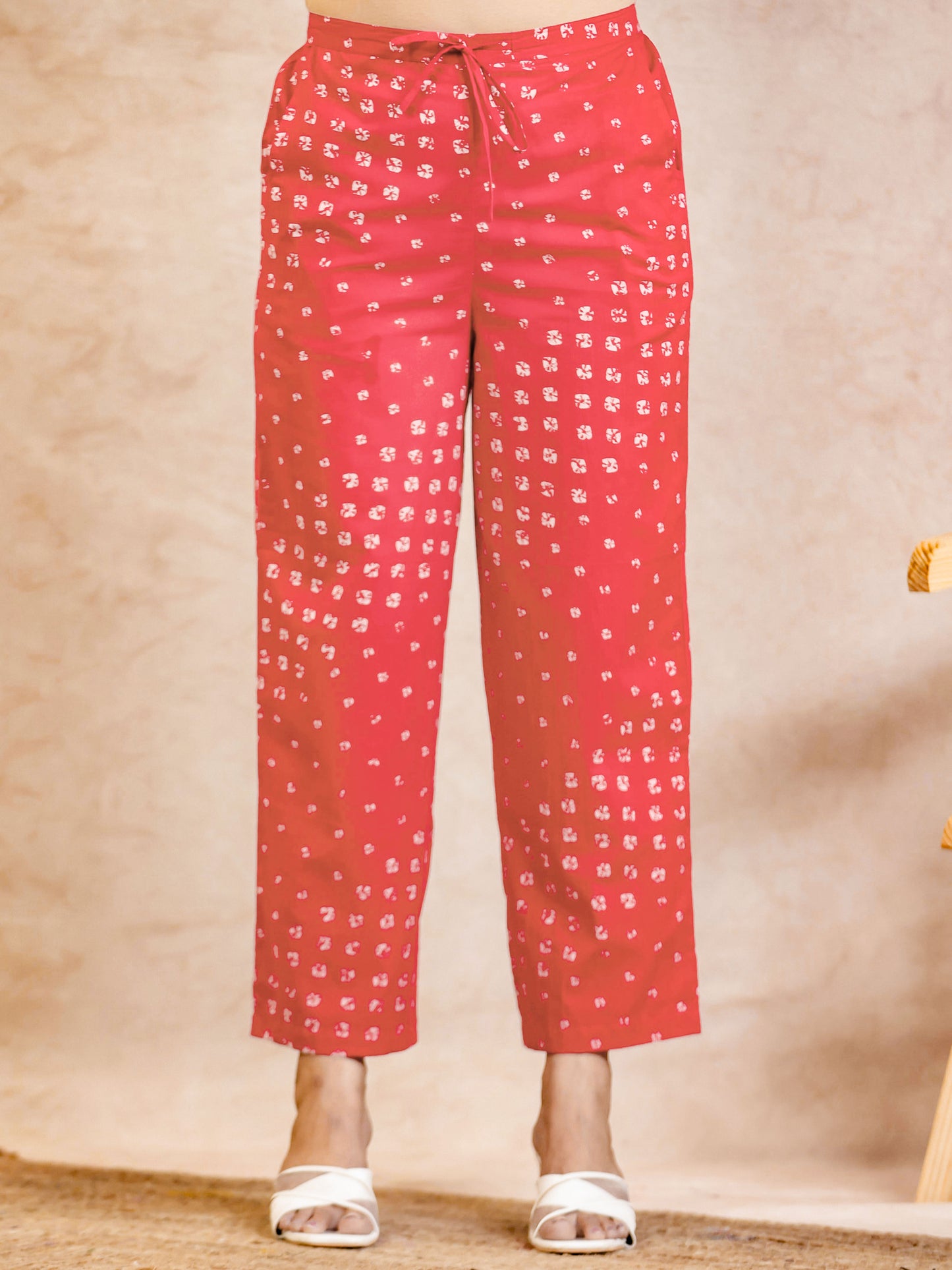 Soft Cotton Bandhani Orange Straight Trousers