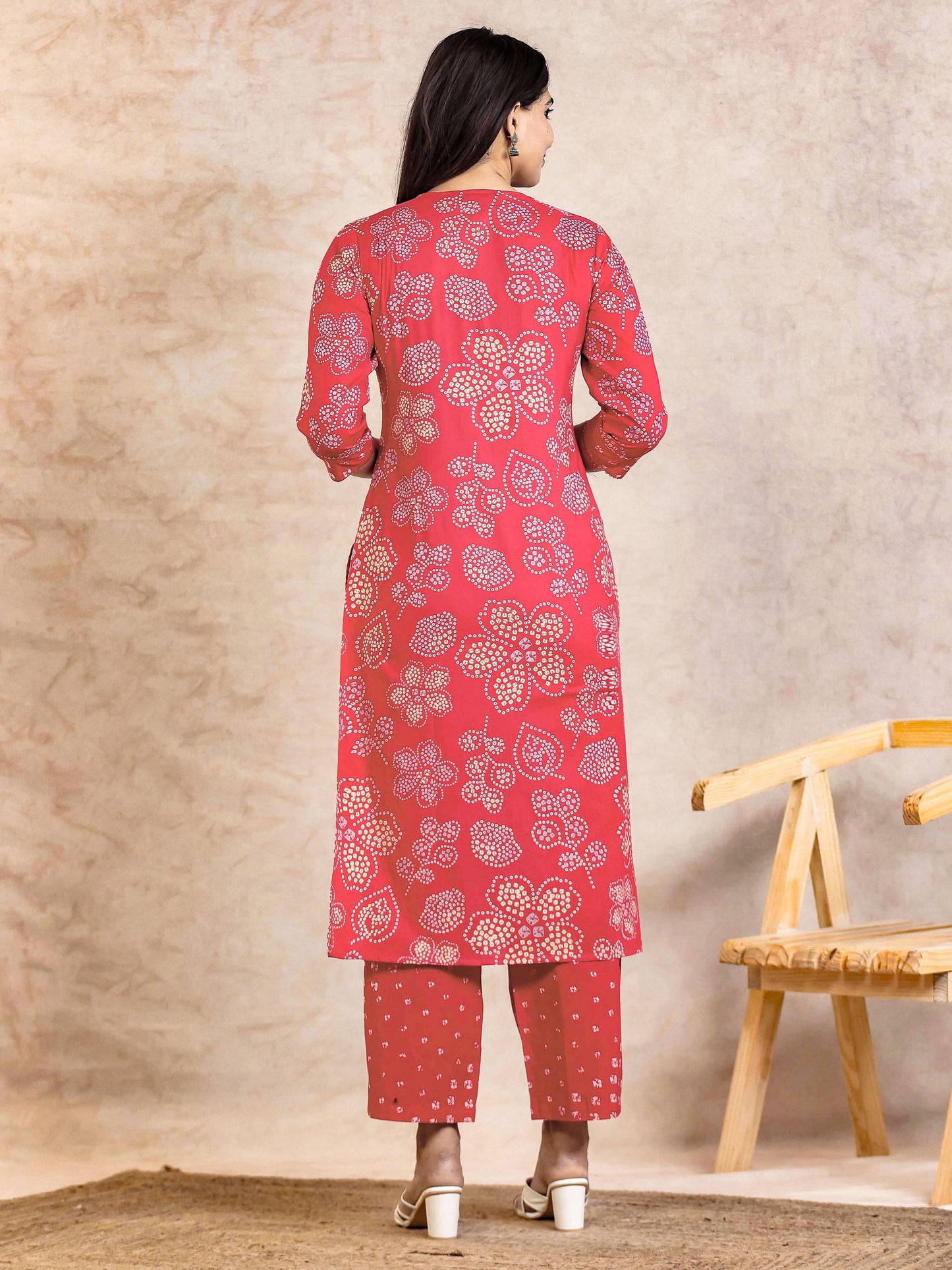 Soft Cotton Bandhani Straight Orange Kurta