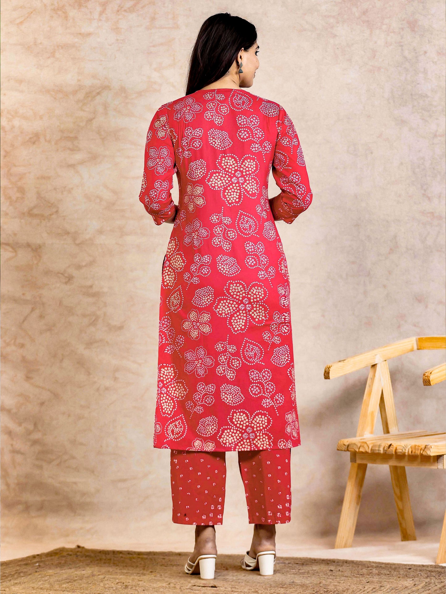 Soft Cotton Bandhani Straight Orange Kurta