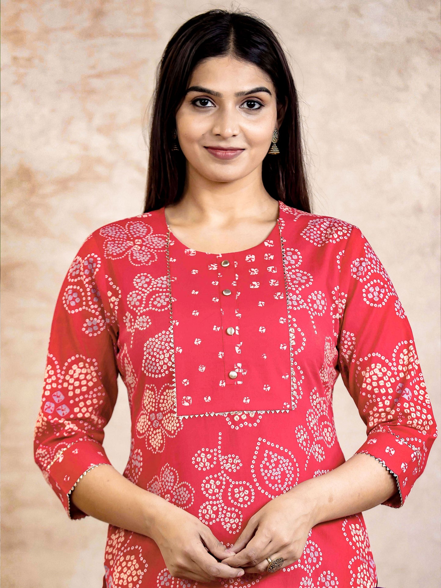 Soft Cotton Bandhani Straight Orange Kurta