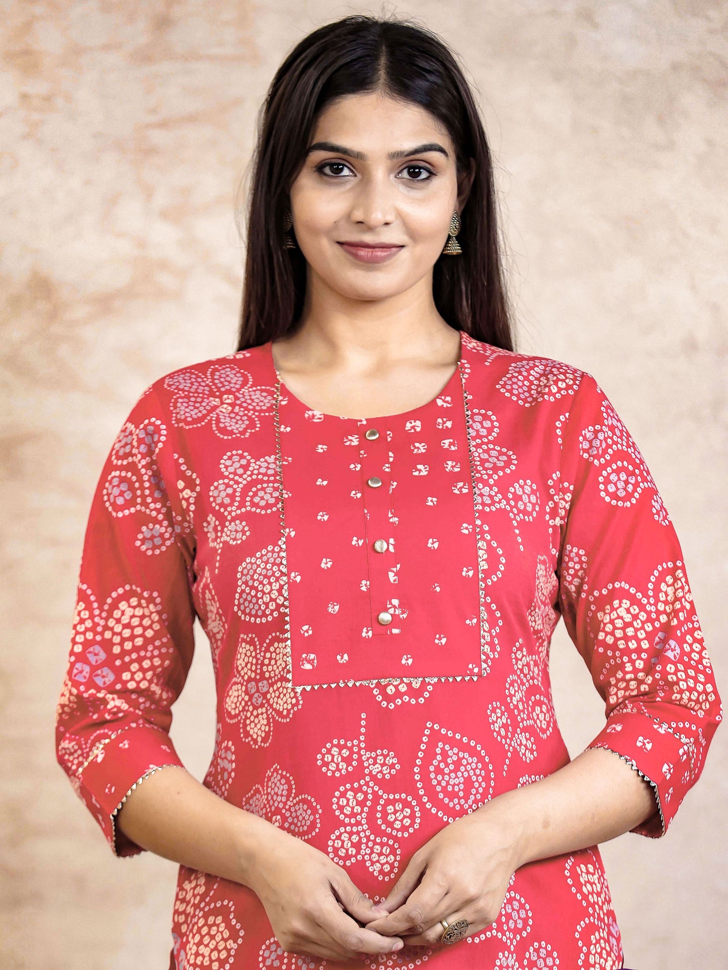 Soft Cotton Bandhani Straight Orange Kurta
