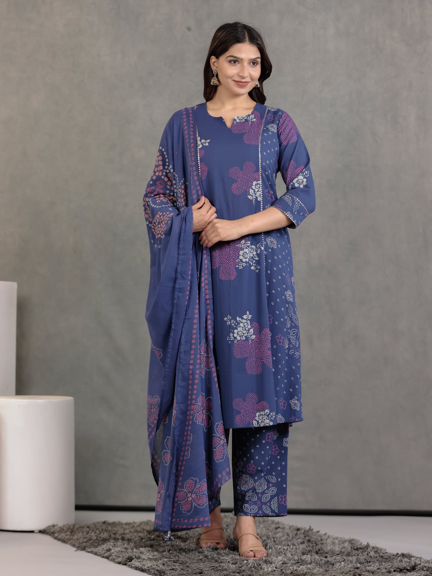 Cotton Voile Bandhani Blue Dupatta
