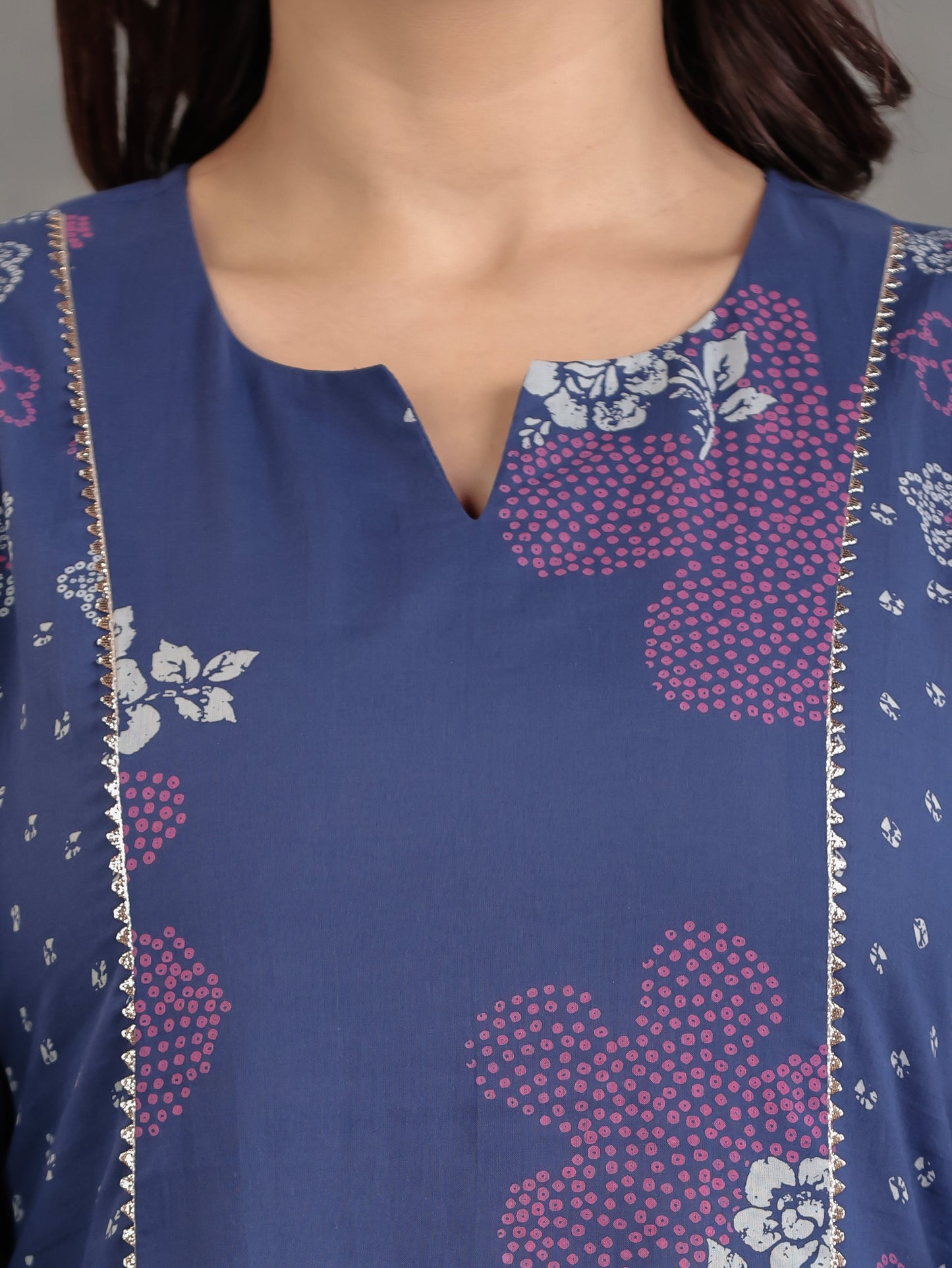 Soft Cotton Bandhani A-line Blue Kurta