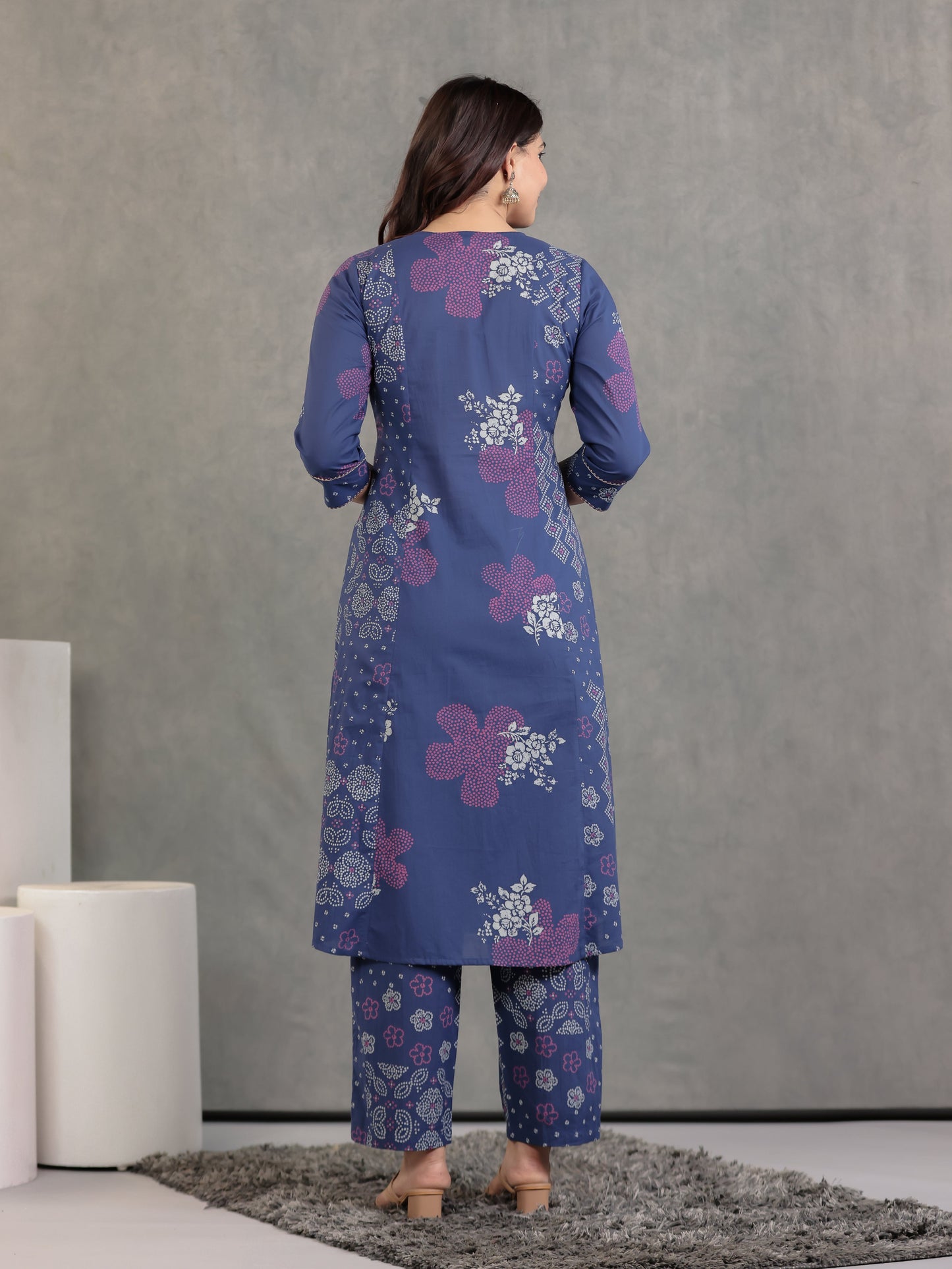 Soft Cotton Bandhani A-line Blue Kurta