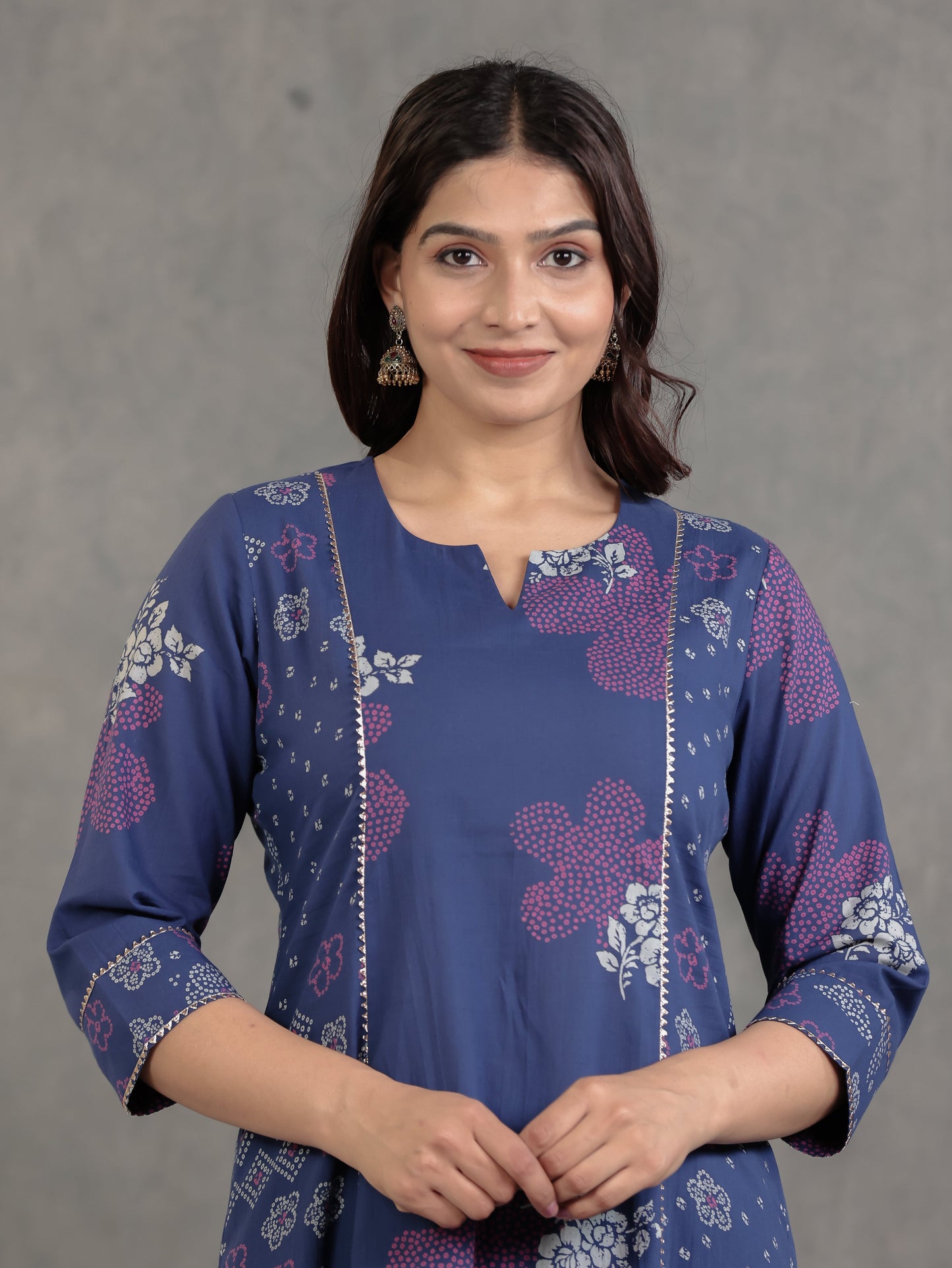 Soft Cotton Bandhani A-line Blue Kurta