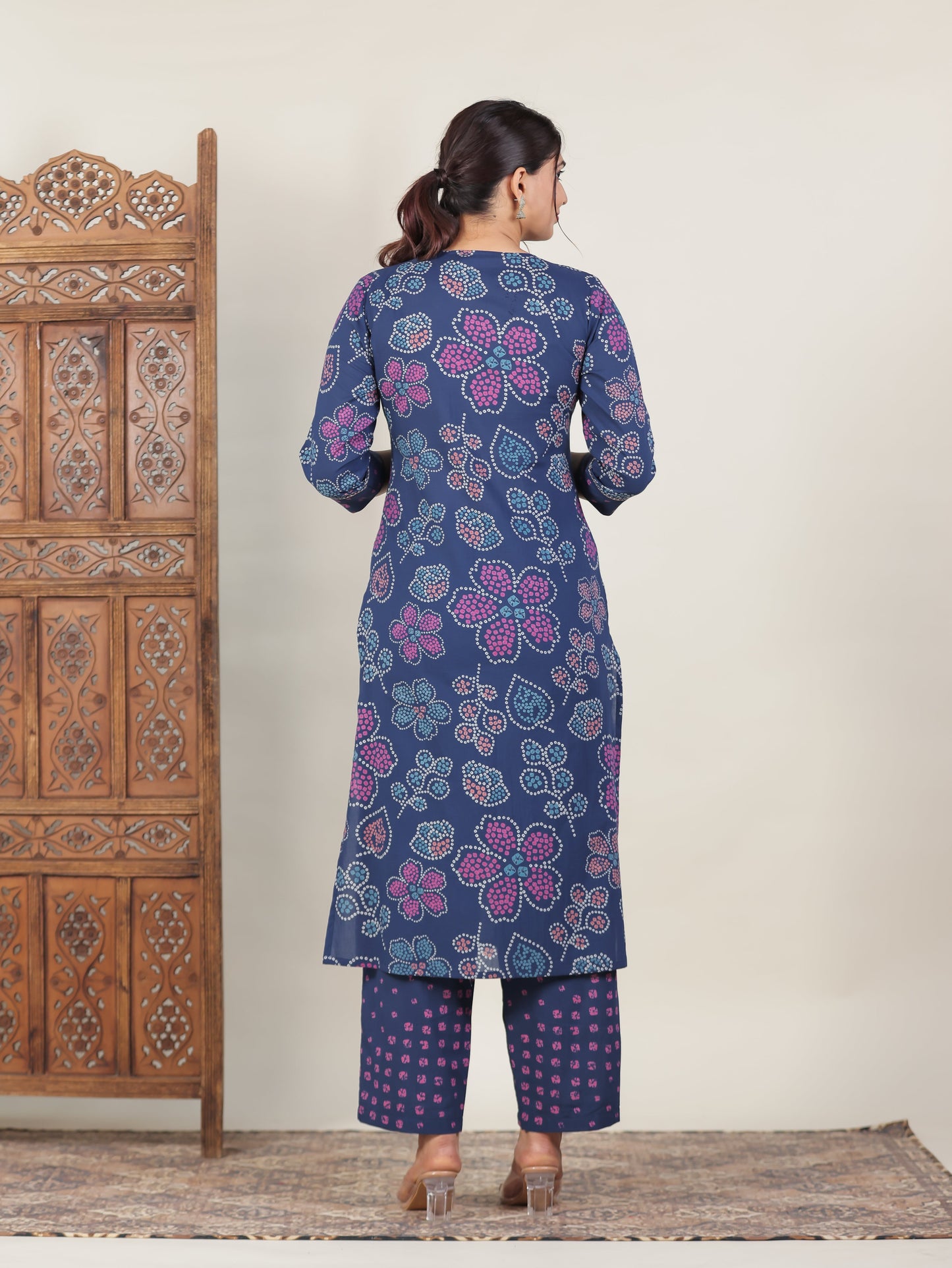 Soft Cotton Bandhani Straight Blue Kurta