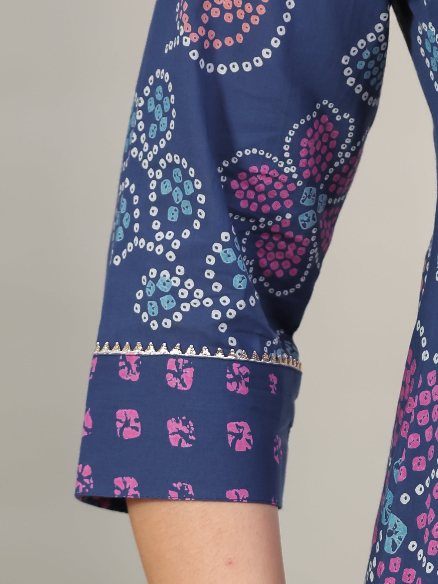 Soft Cotton Bandhani Straight Blue Kurta