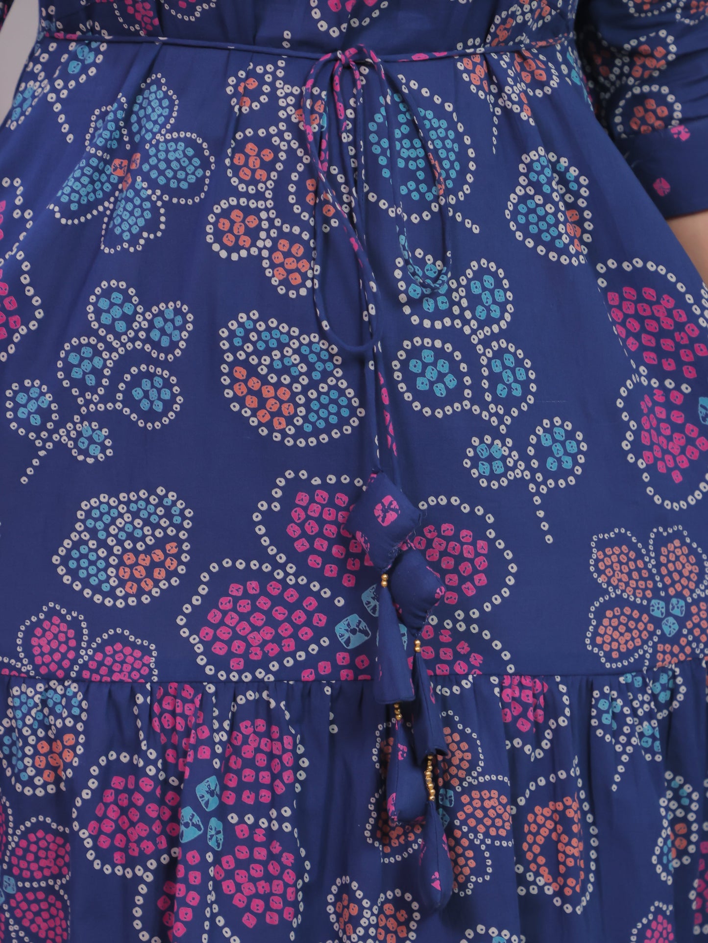 Soft Cotton Bandhani Anarkali Blue Dress