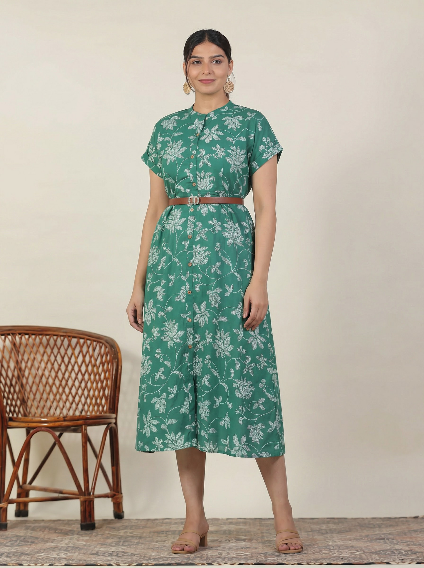 Soft Cotton Bandhani A-line Green Dress