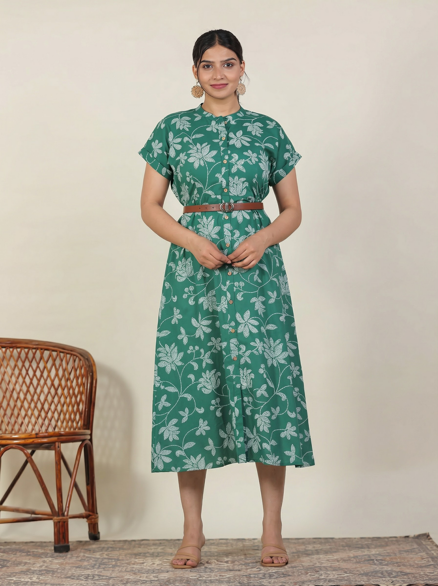 Soft Cotton Bandhani A-line Green Dress
