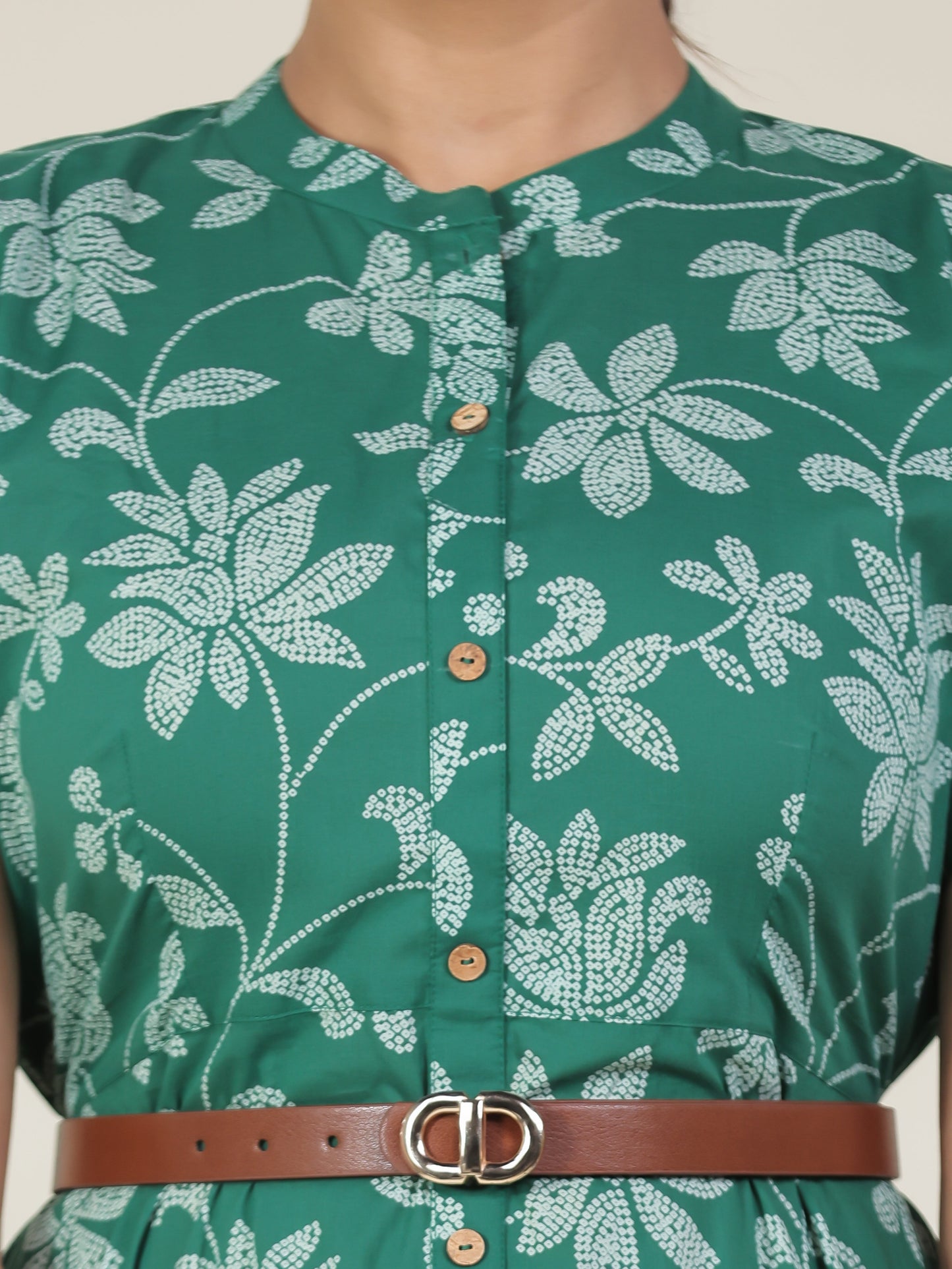 Soft Cotton Bandhani A-line Green Dress