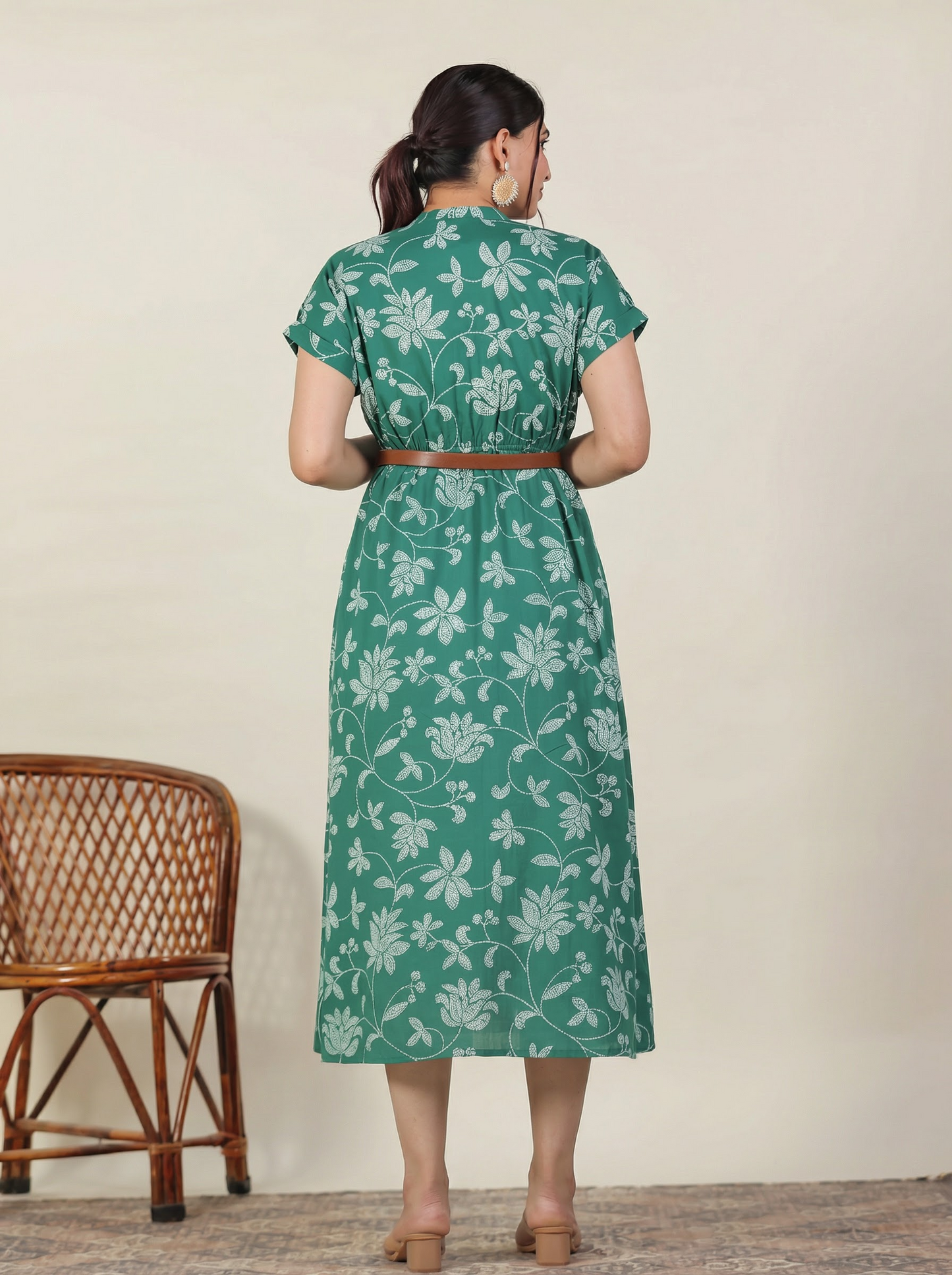 Soft Cotton Bandhani A-line Green Dress