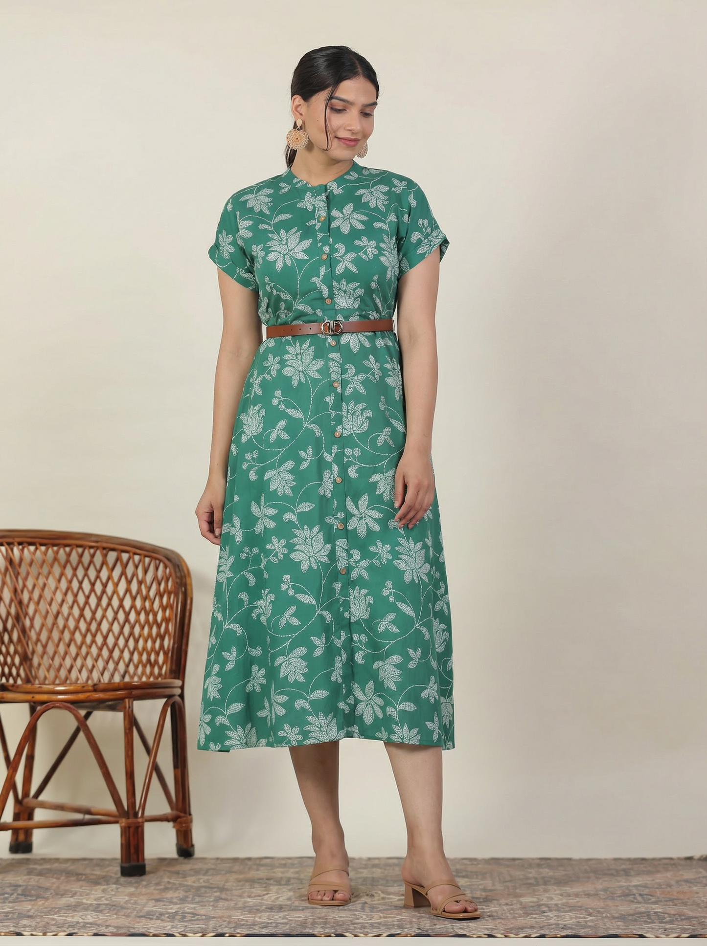 Soft Cotton Bandhani A-line Green Dress