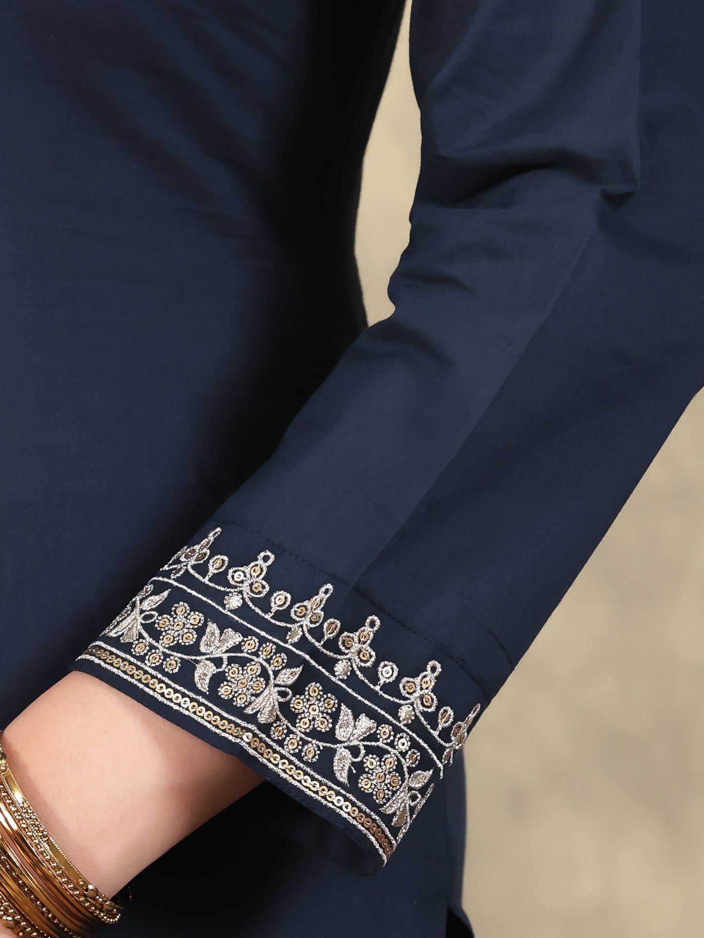 Embroidered Soft Cotton Solid Straight Navy Blue Kurta