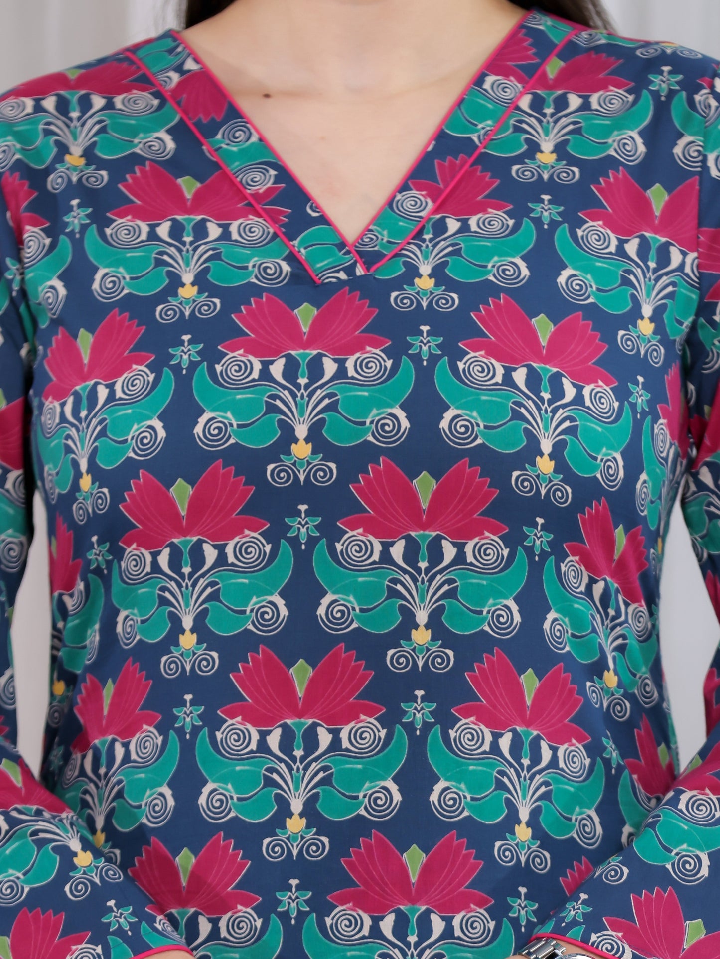 Soft Cotton Geometric Straight Multicolor Kurta