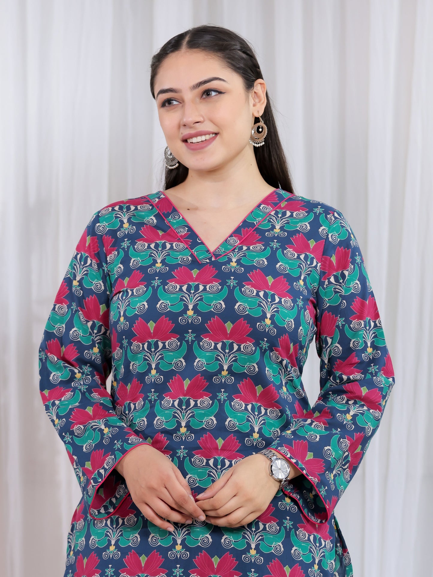 Soft Cotton Geometric Straight Multicolor Kurta