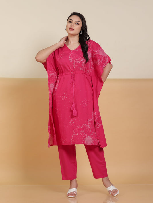 Soft Cotton Floral Kaftan Pink Kurta