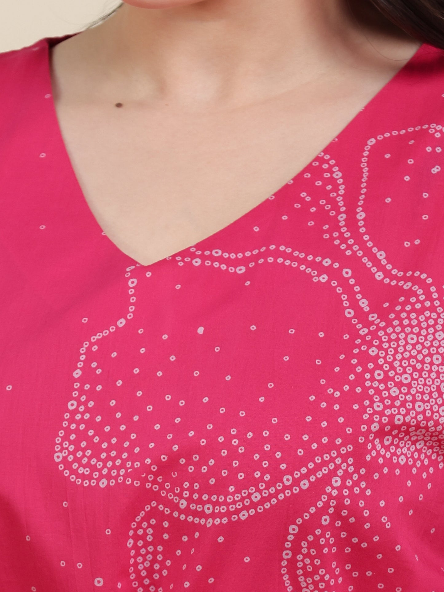 Soft Cotton Floral Placement Print Kaftan Pink Kurta