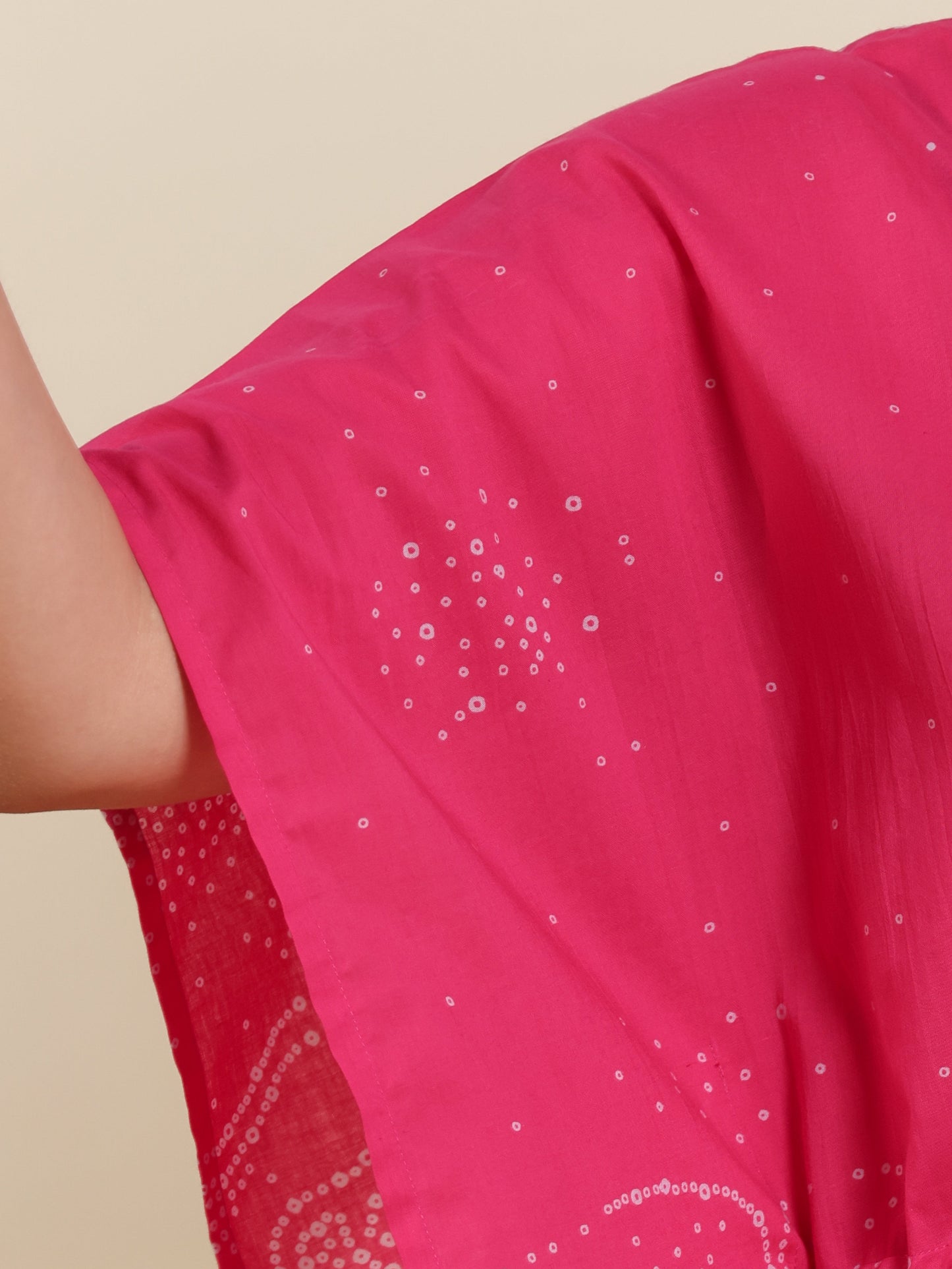 Soft Cotton Floral Placement Print Kaftan Pink Kurta