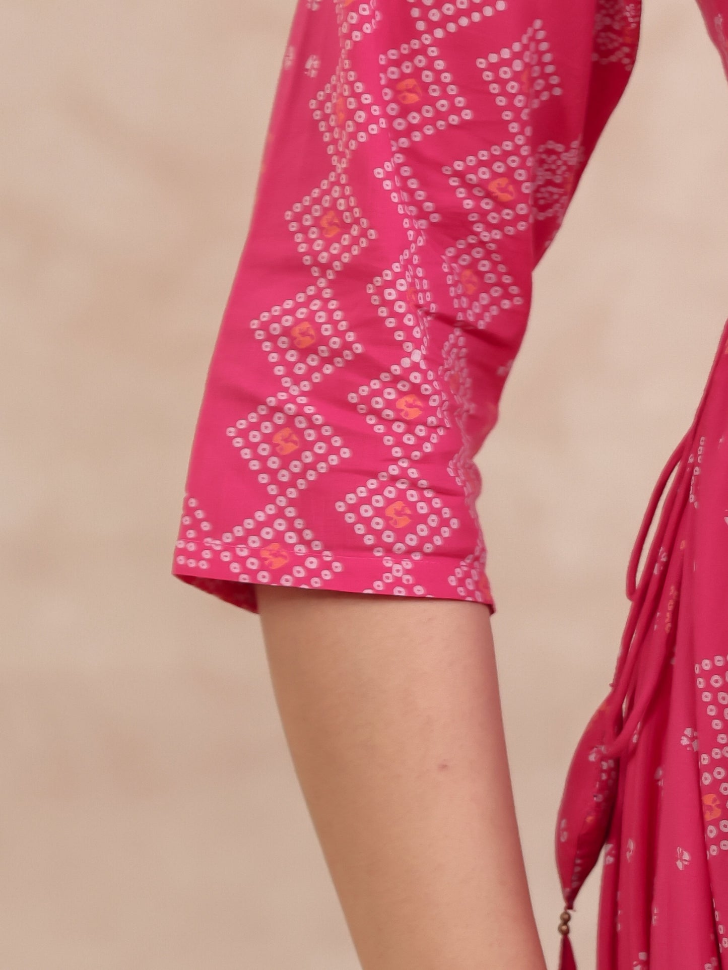 Soft Cotton Bandhani Anarkali Pink Dress