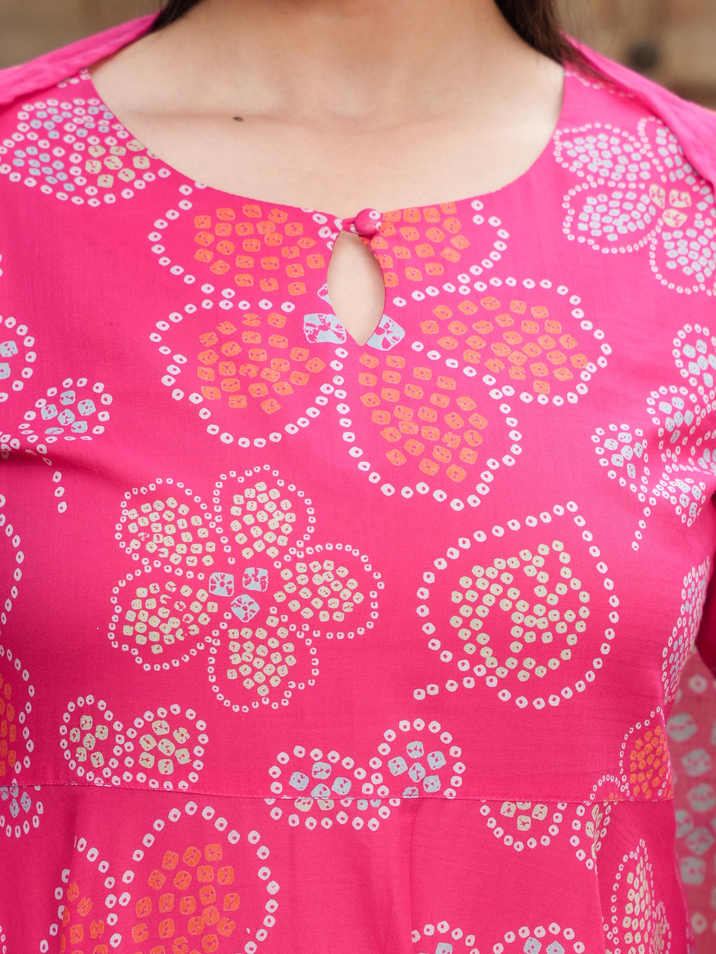 Soft Cotton Bandhani Anarkali Pink Kurta