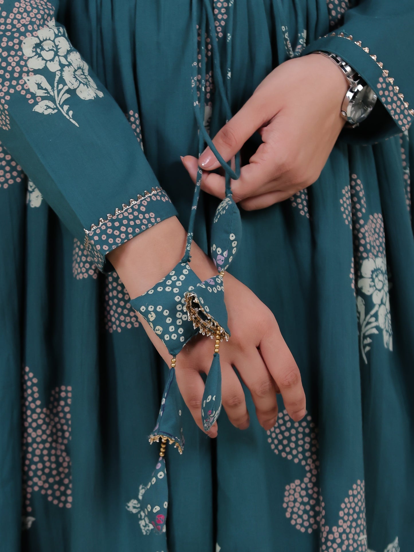 Soft Cotton Bandhani Anarkali Green Dress