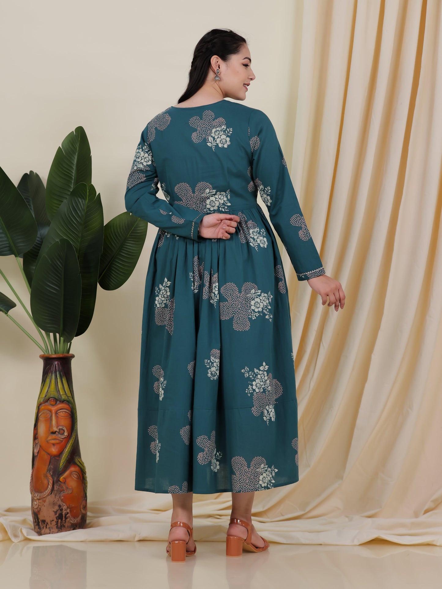 Soft Cotton Bandhani Anarkali Green Dress