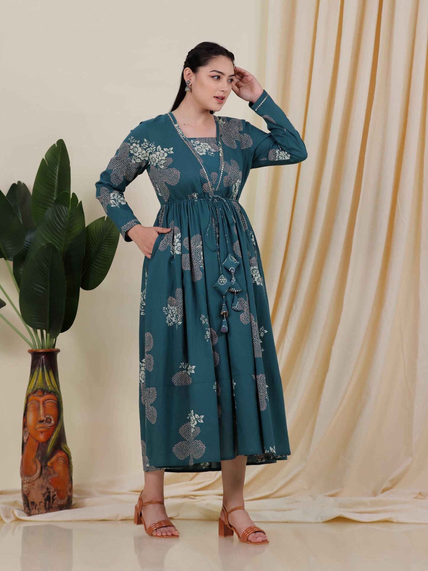 Soft Cotton Bandhani Anarkali Green Dress