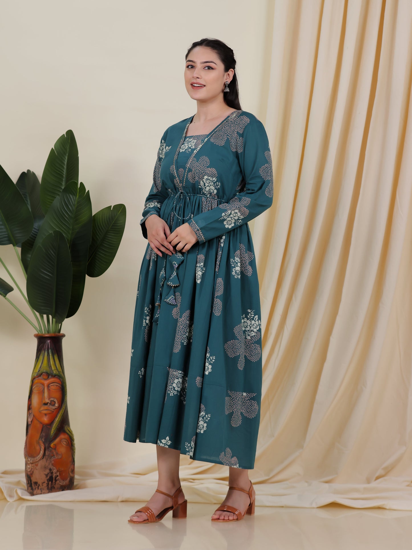 Soft Cotton Bandhani Anarkali Green Dress