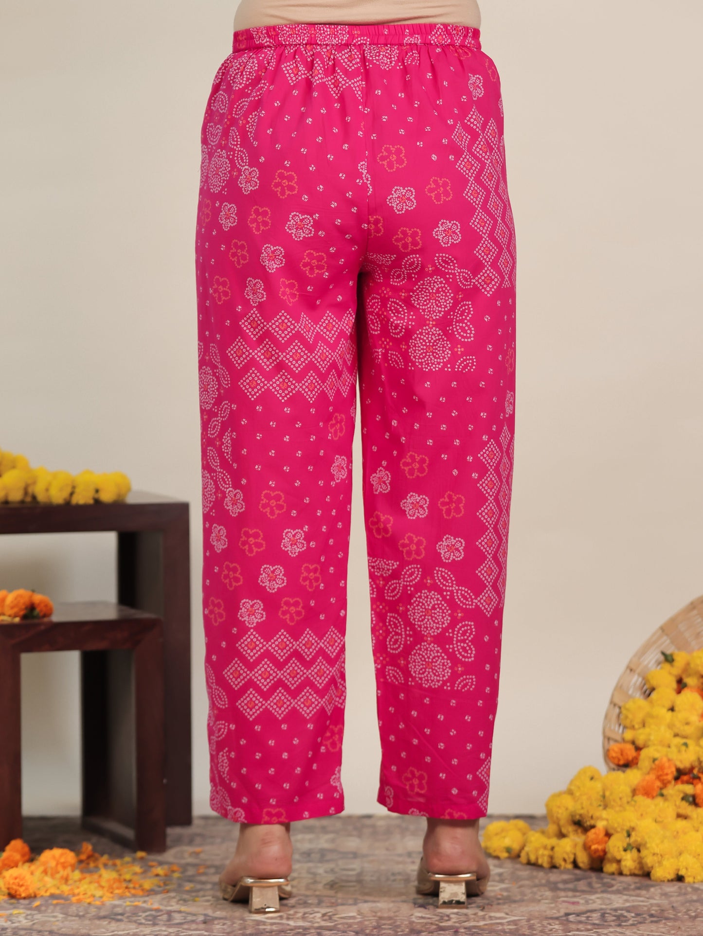 Soft Cotton Bandhani Straight Pink Kurta