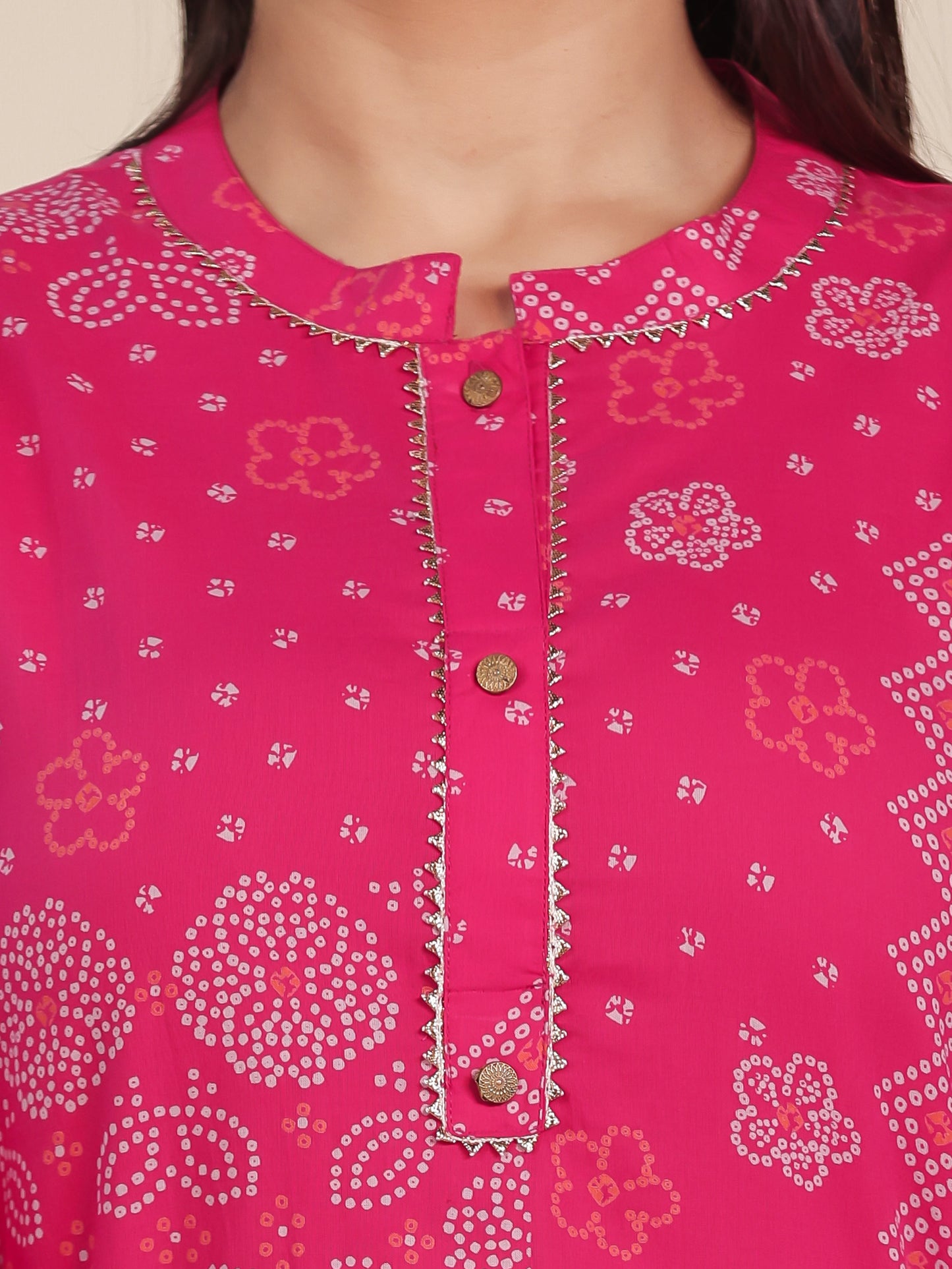 Soft Cotton Bandhani Straight Pink Kurta