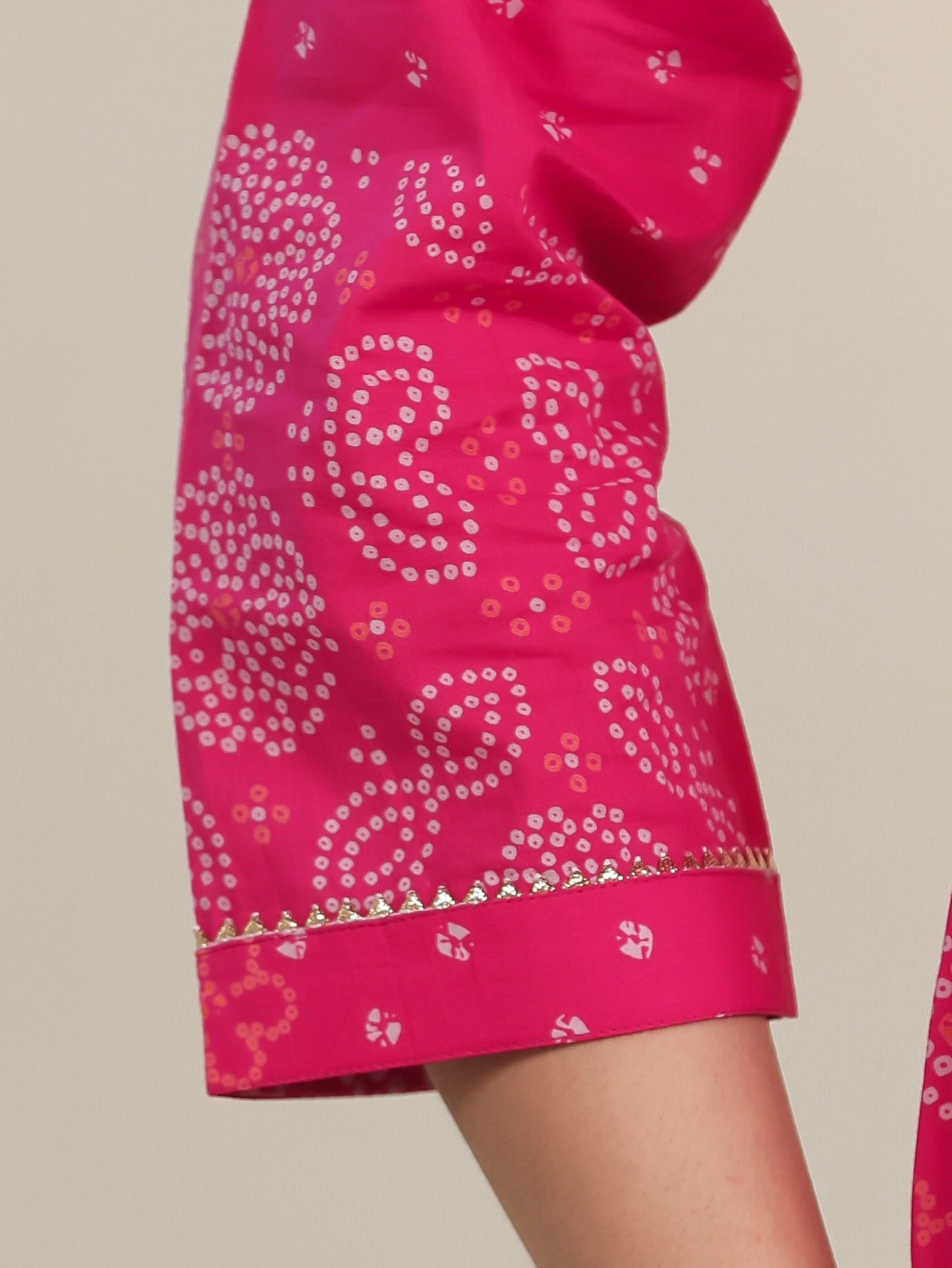 Soft Cotton Bandhani Straight Pink Kurta