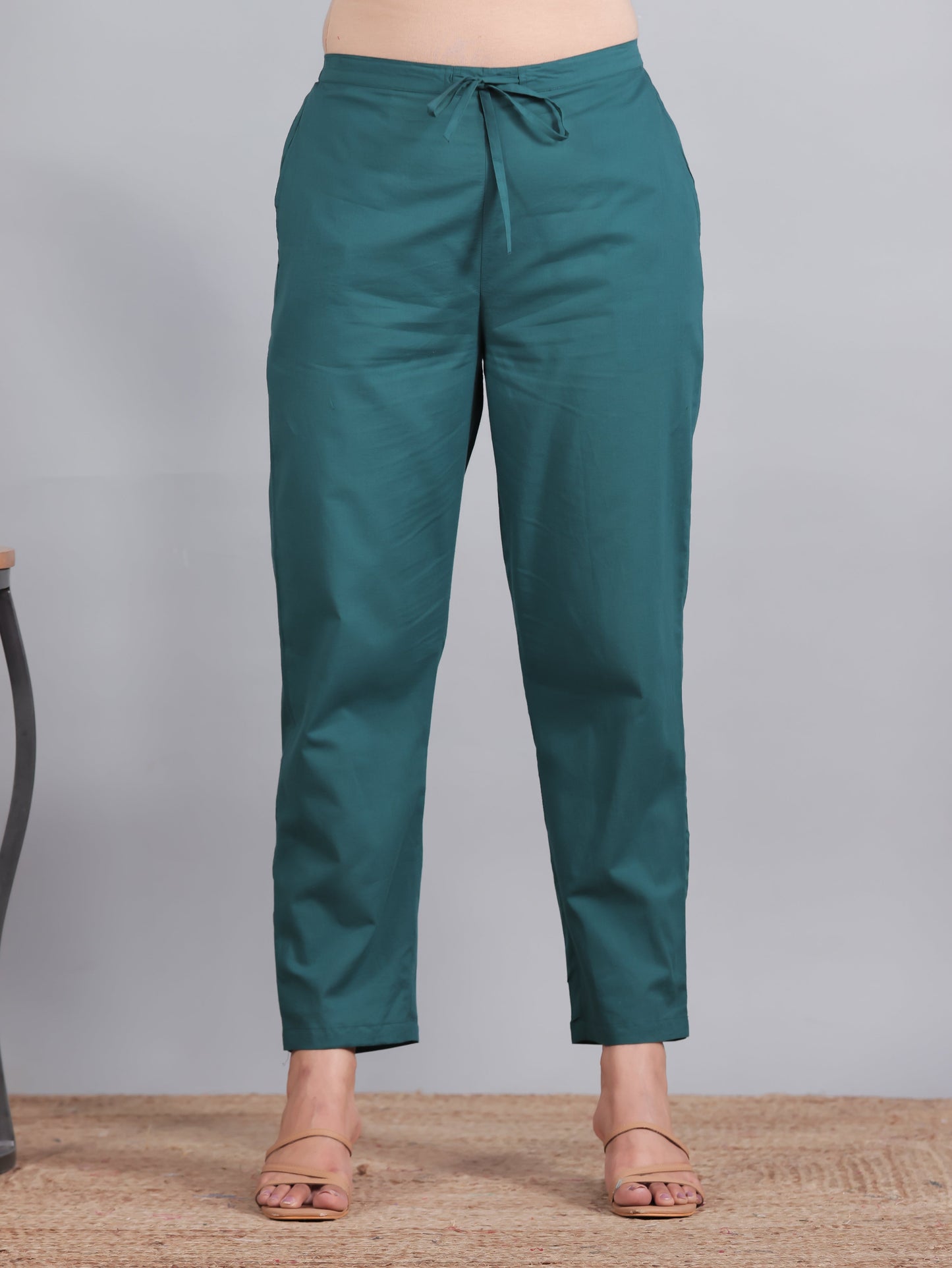 Soft Cotton Solid Teal Trousers  Tapered Trousers