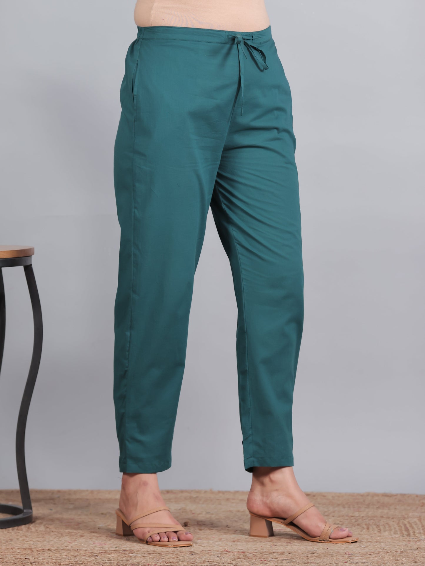 Soft Cotton Solid Teal Trousers  Tapered Trousers