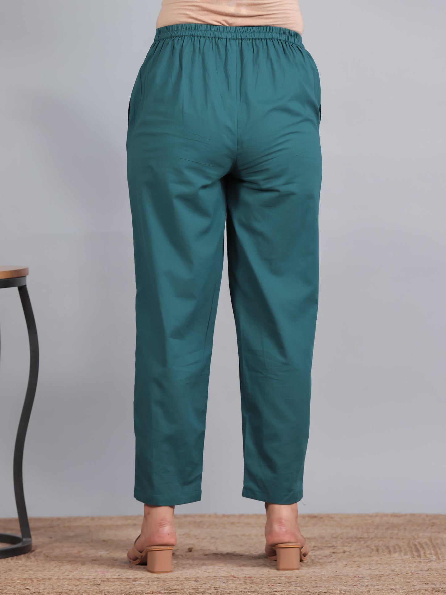 Soft Cotton Solid Teal Trousers  Tapered Trousers