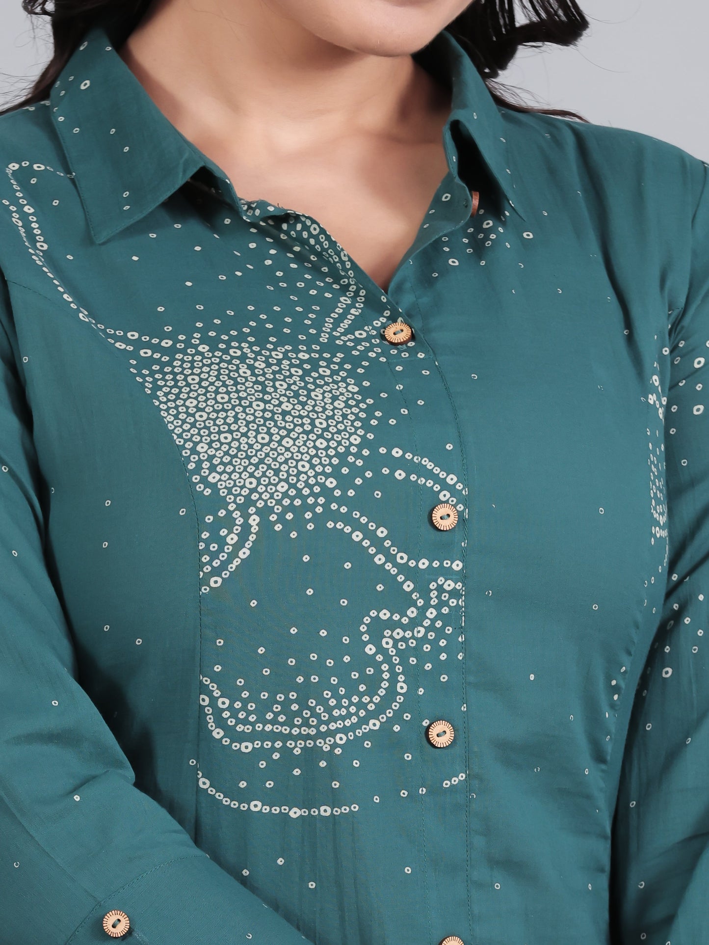 Soft Cotton Bandhani High Low Teal Kurta