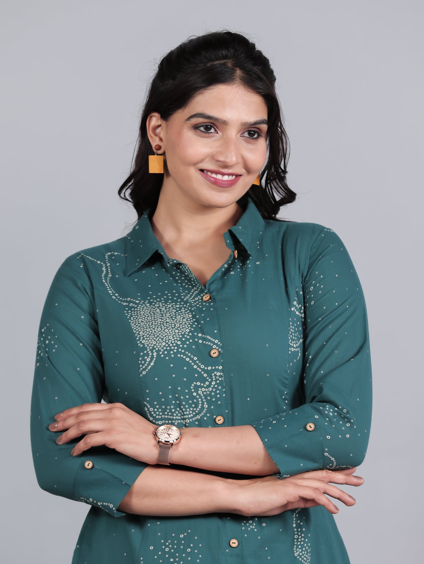 Soft Cotton Bandhani High Low Teal Kurta