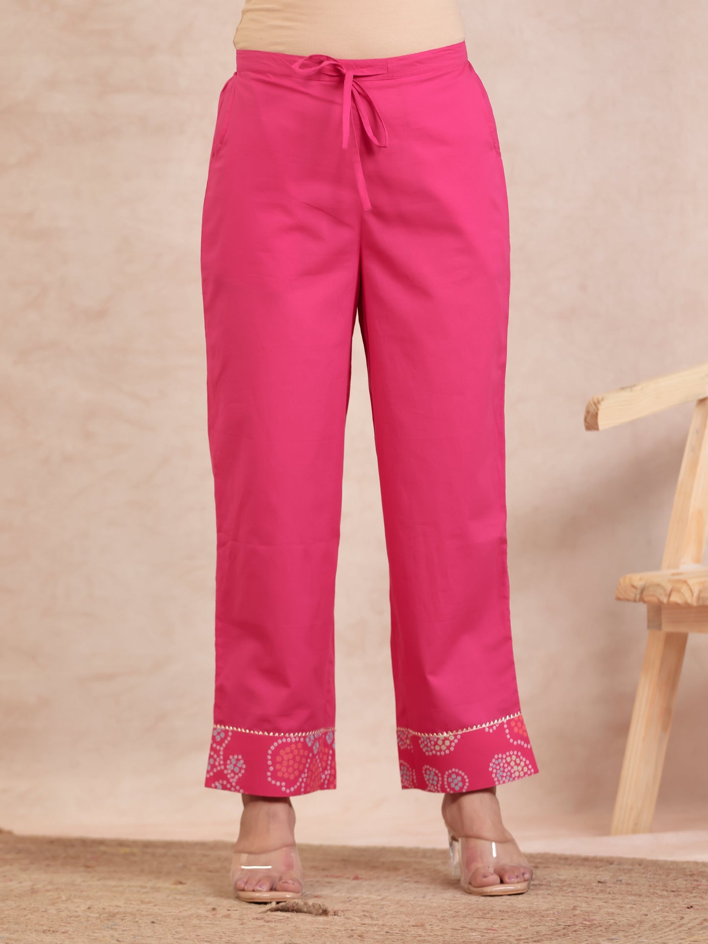 Soft Cotton Solid Pink Straight Trousers