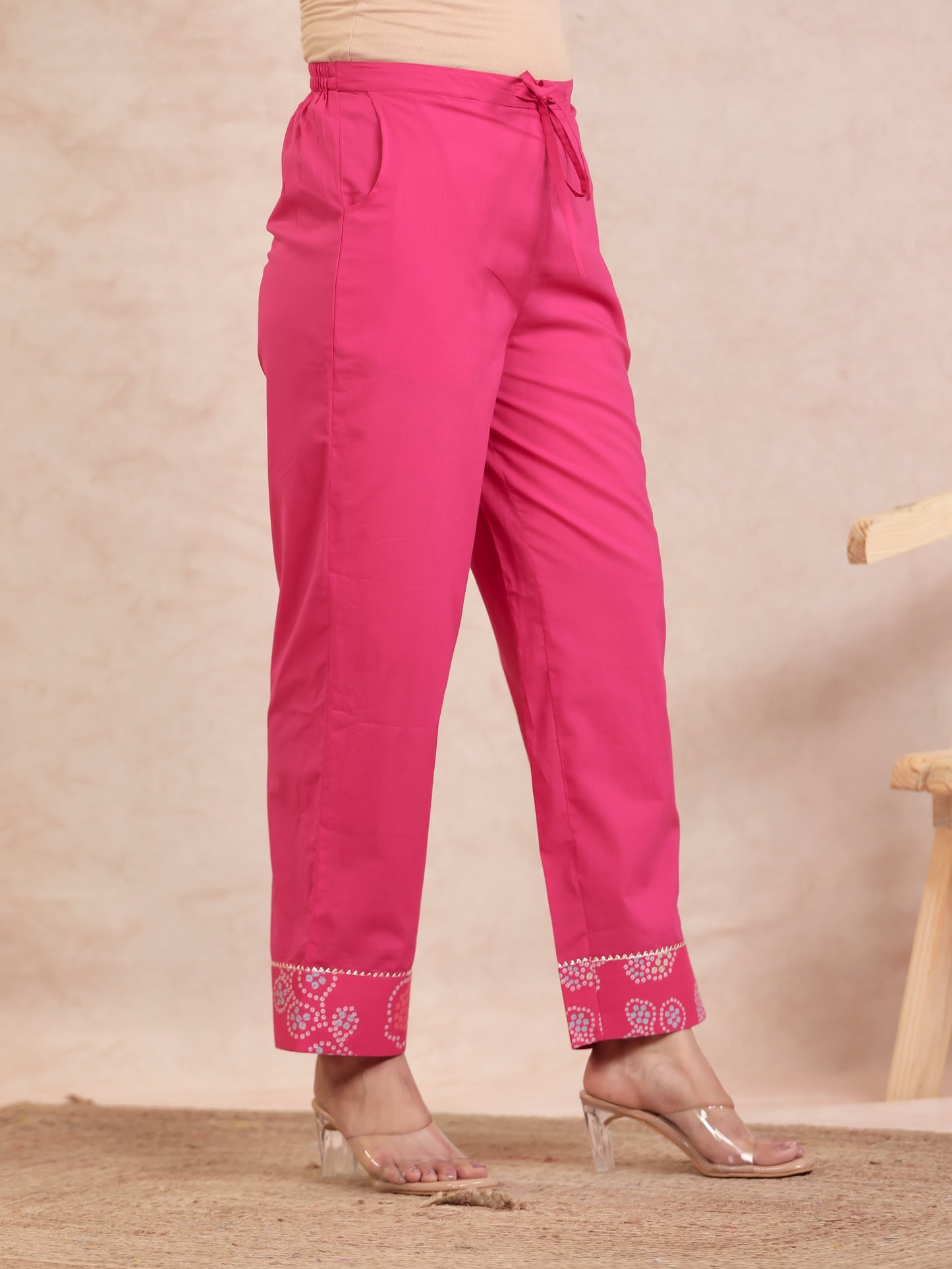 Soft Cotton Solid Pink Straight Trousers