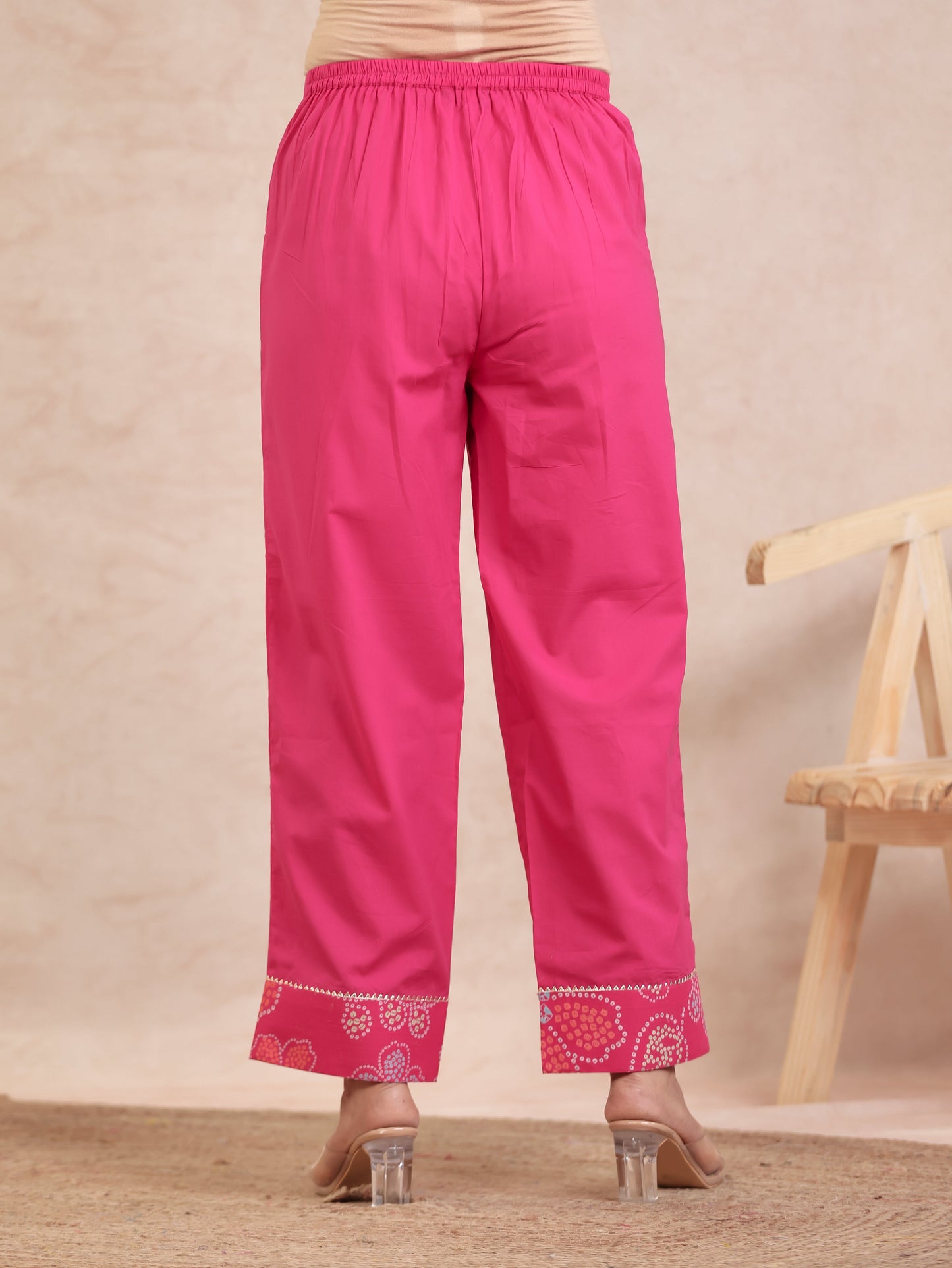 Soft Cotton Solid Pink Straight Trousers