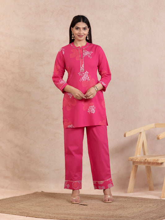 Soft Cotton Bandhani Straight Pink Kurta