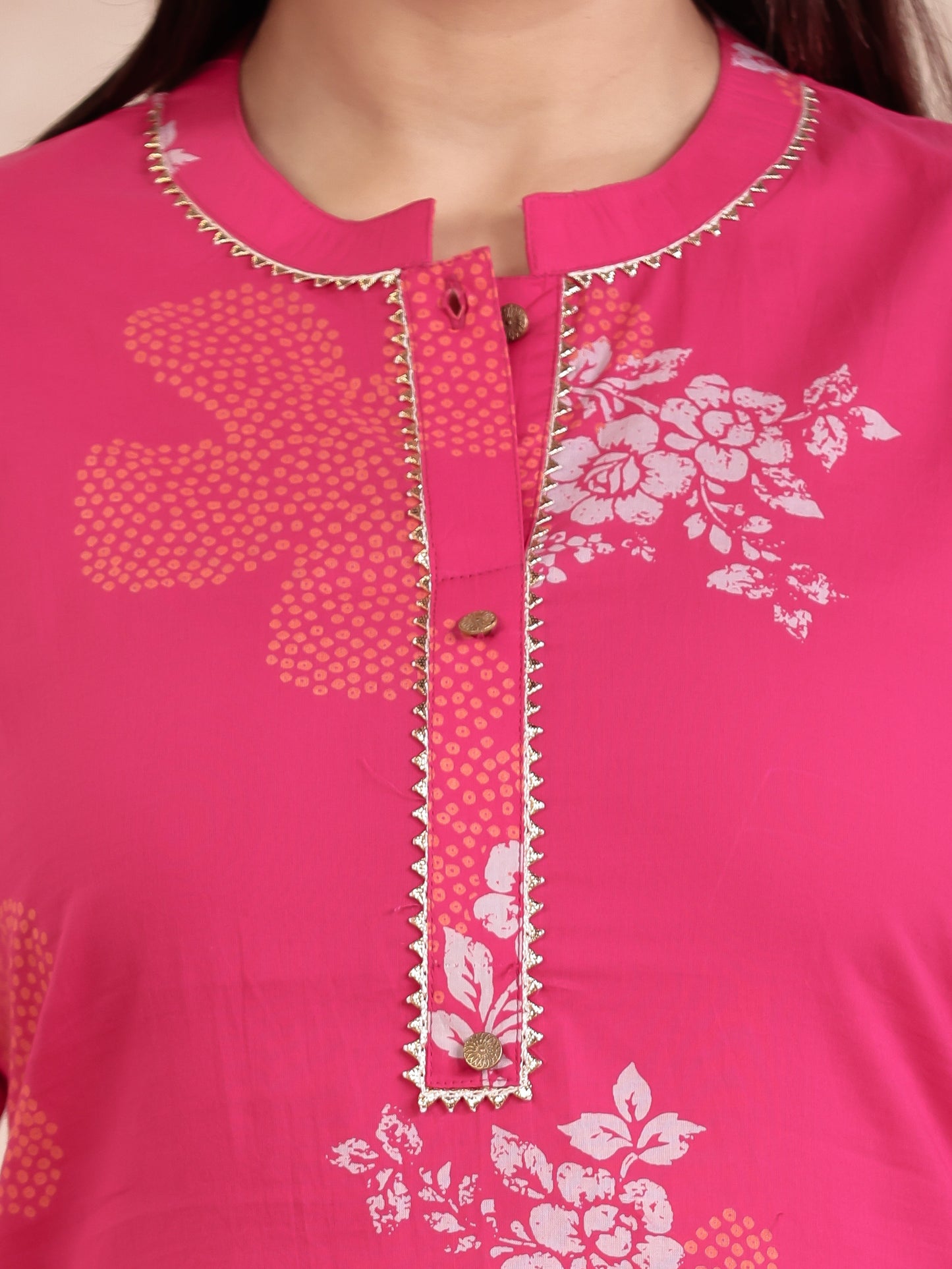 Soft Cotton Bandhani Straight Pink Kurta