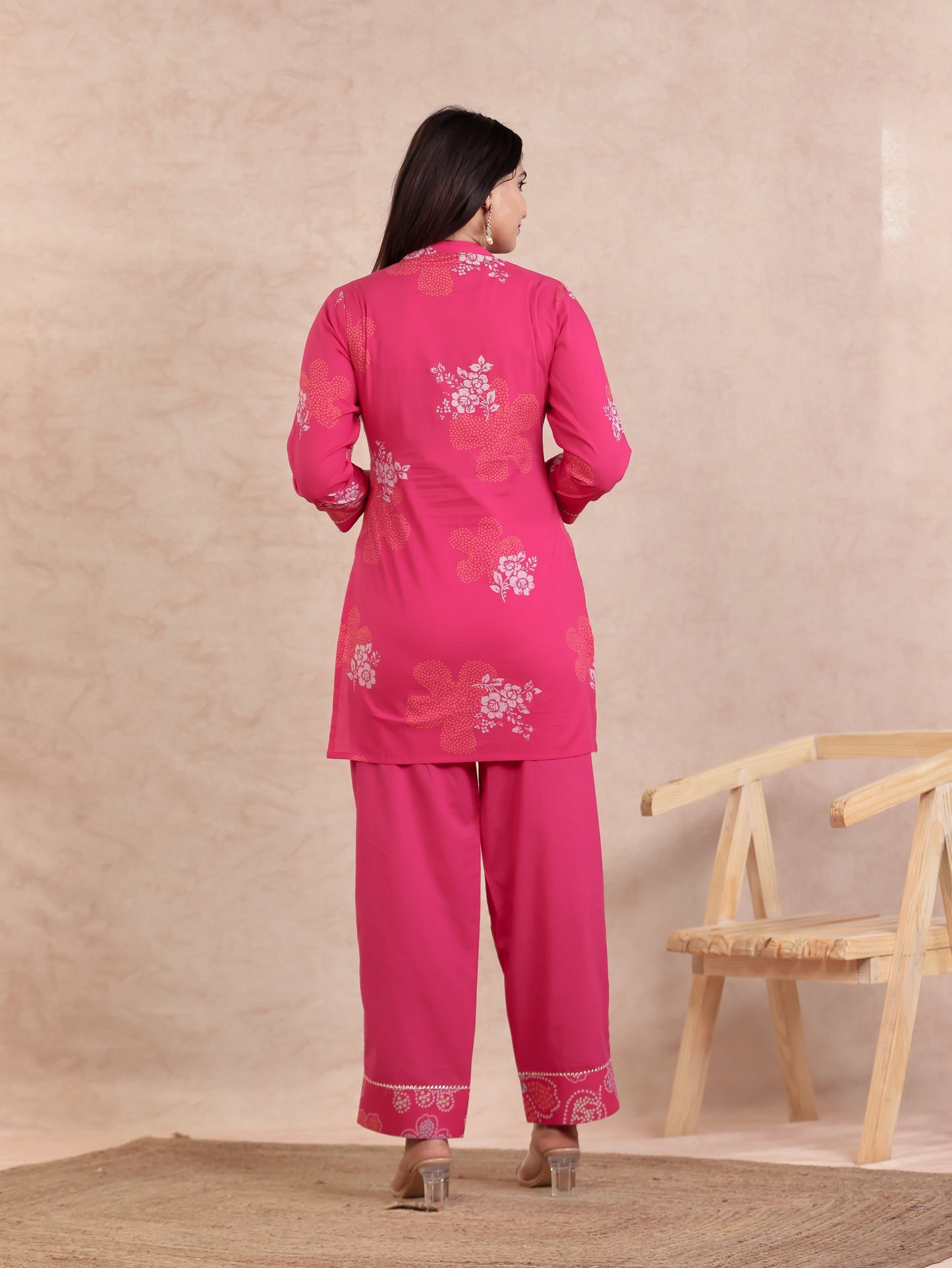 Soft Cotton Bandhani Straight Pink Kurta