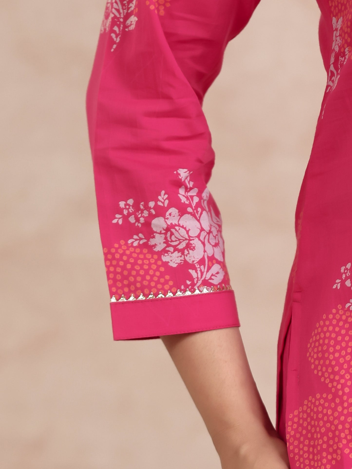 Soft Cotton Bandhani Straight Pink Kurta