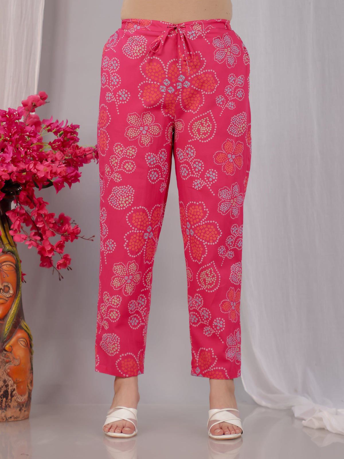 Soft Cotton Floral Pink Tapered Trousers