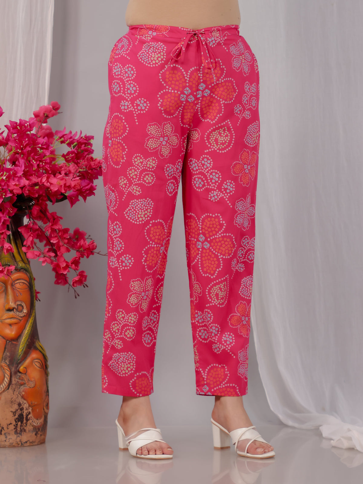 Soft Cotton Floral Pink Tapered Trousers